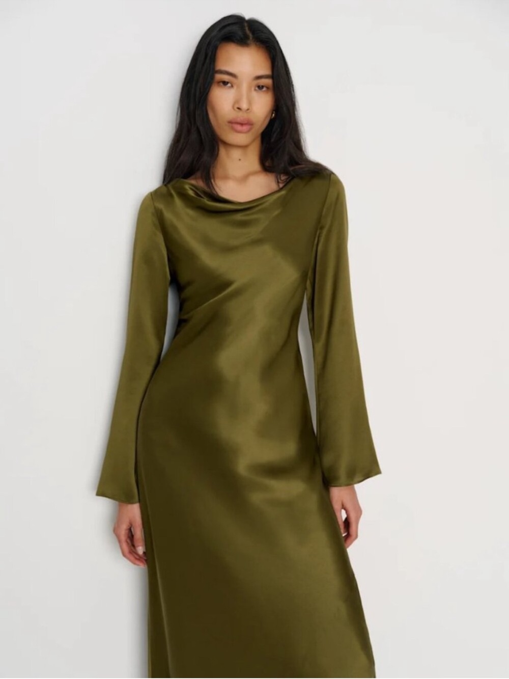 Reformation Pike Silk Maxi Dress Moss Garden Green - Picture 2 of 9